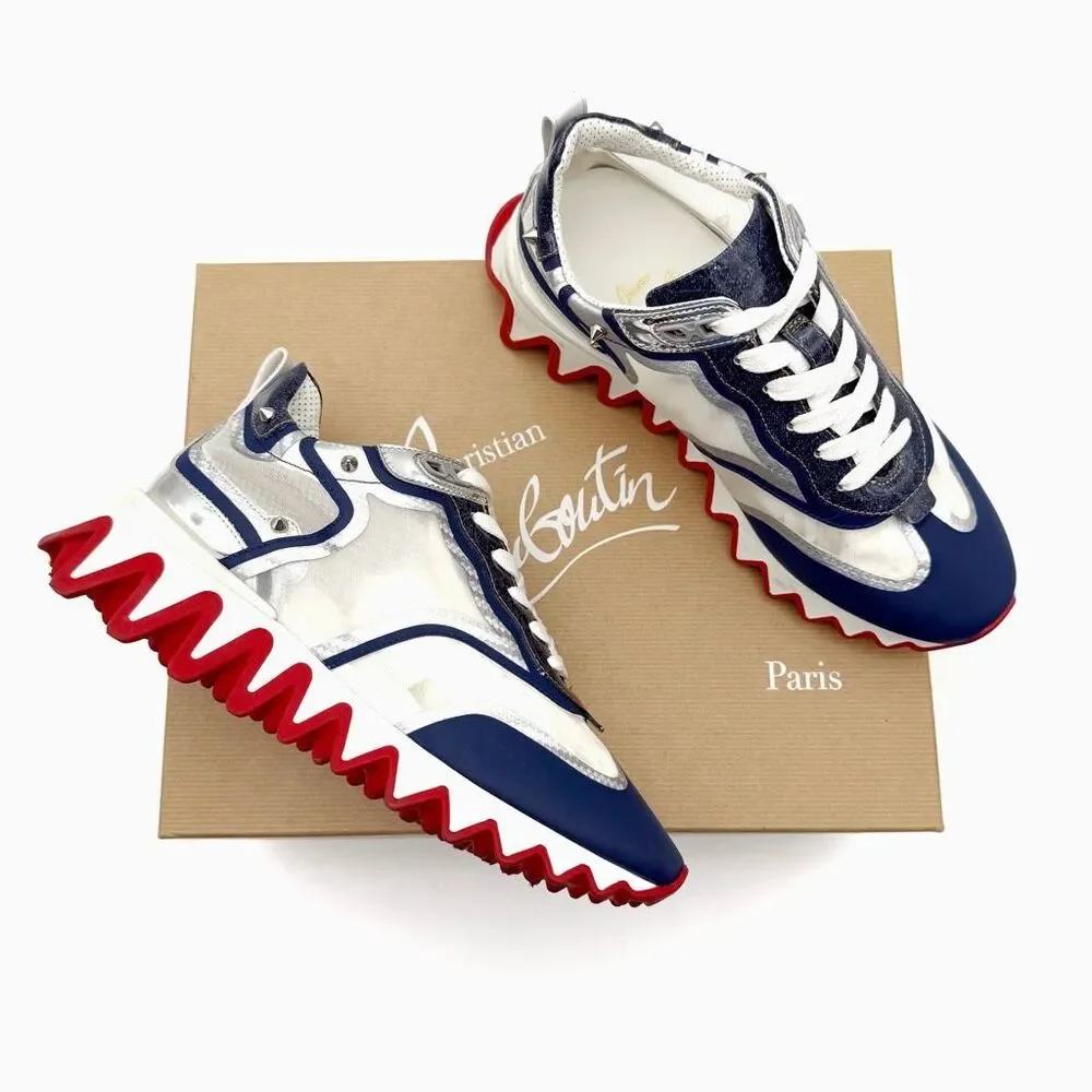 CHRISTIAN LOUBOUTIN Sharkina Blue Mesh Sneaker Size 38 US 8 Low Top Lace Up